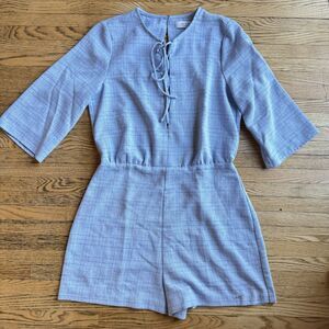 Ali & Jay Los Angeles Weekend One Romper Medium Blue Chambray Lace Up Front Boho